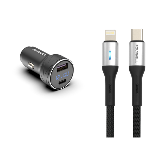 27W A/C車用快充組 27W車用快充頭+PD快充編織線 適用iPhone 安卓