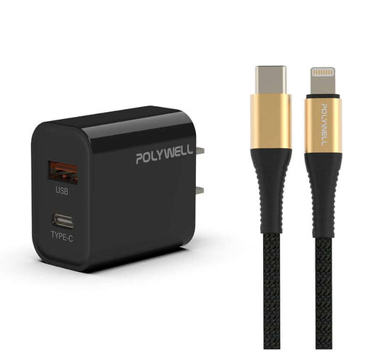 20W黑色快充組 20W黑色雙孔PD快充頭+PD快充編織線 適用iPhone 安卓