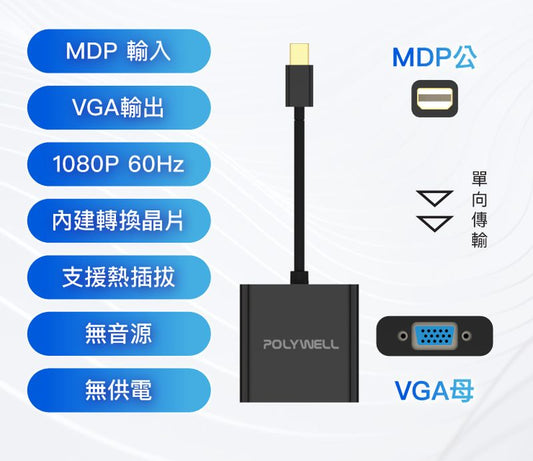 MDP轉VGA 訊號轉換器 FHD 1080P MDP VGA 轉接線
