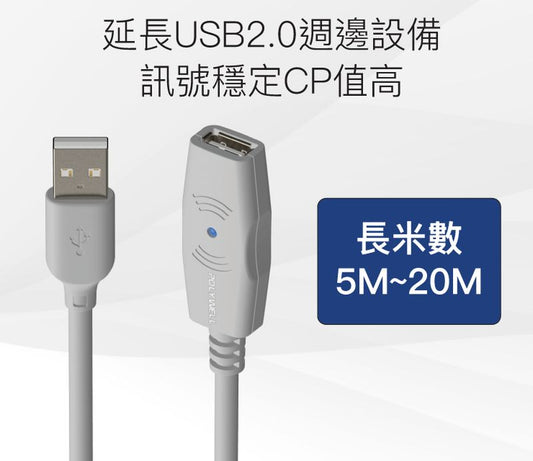 USB2.0 Type-A公對A母 5米~30米 主動式增益延長線