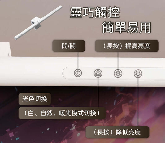 LED電腦螢幕掛燈 補光燈 USB-C供電 懸掛式支架 3種色溫可調 亮度可調
