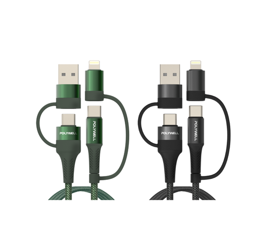 四合一PD編織快充線 USB-A+C+Lightning 1米~2米 適用安卓蘋果