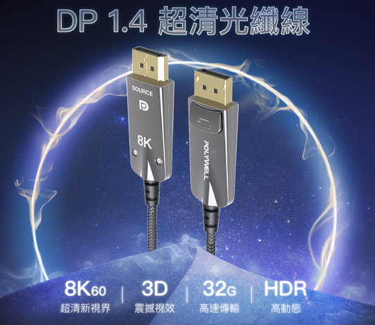 DP 8K AOC光纖影音線 1米~10米 德國晶片 4K144 8K60 編織線